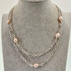 David Yurman 925 & 18k Gold Bijoux Pearl Station Necklace 36.5"